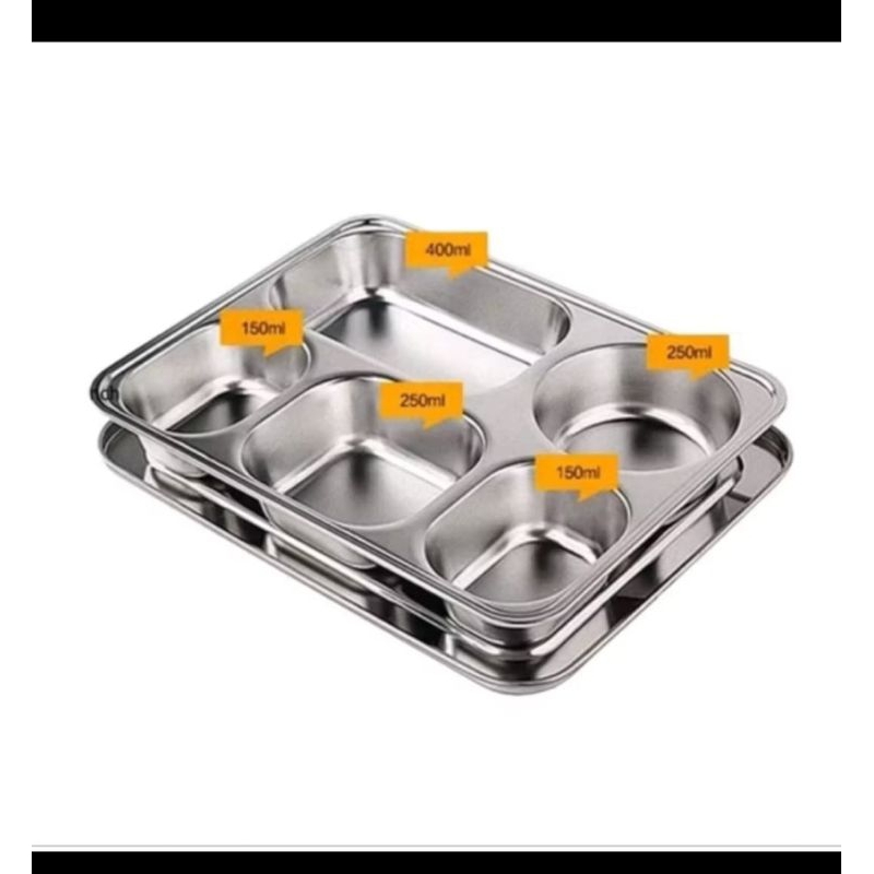 Tray food stainless/Nampan stainless 5 sekat