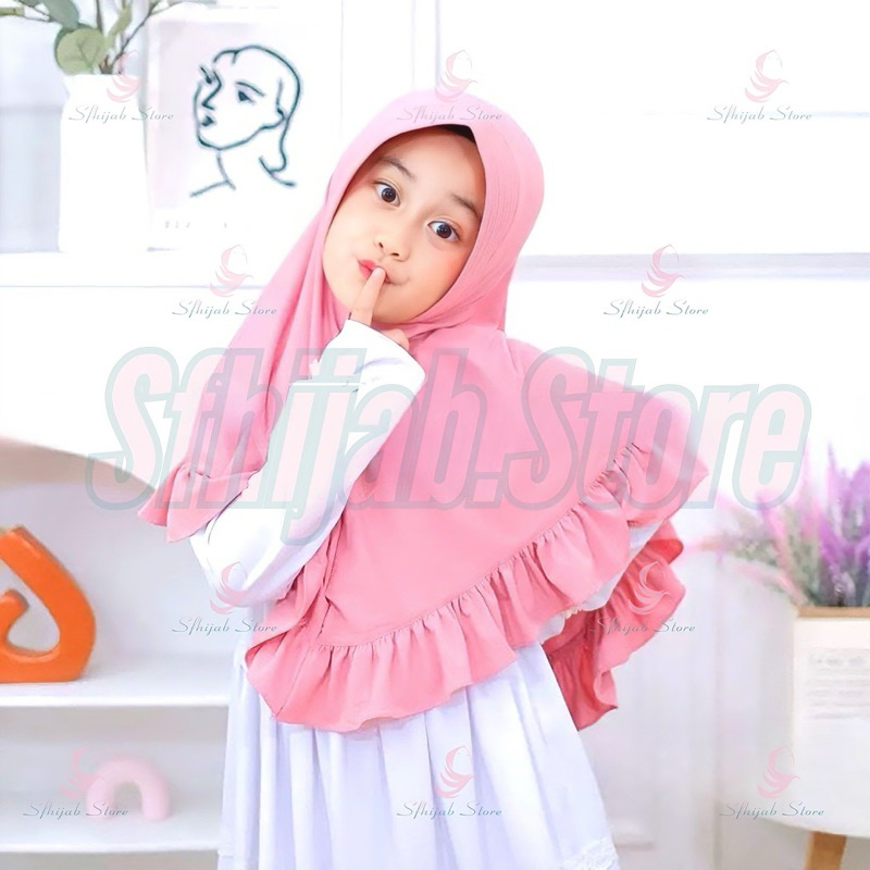 Hijab Bergo instan Anak Pet Rempel Jersey Spandex Umur 5 - 10 Tahun