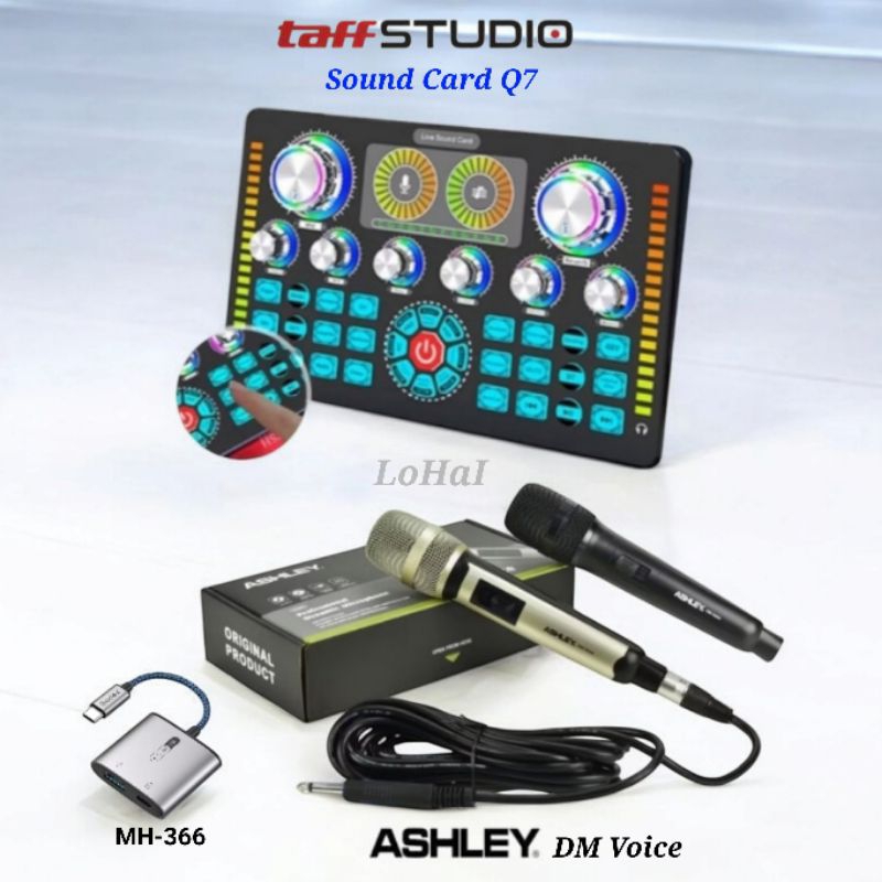Paket Soundcard Q7 Mic Ashley DM Voice Microphone Kabel Dynamic OTG Live Streaming