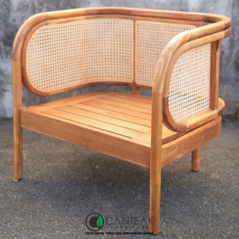 Sofa 1seater-Sofa 1seater kombinasi rotan-Sofa rotan minimalis