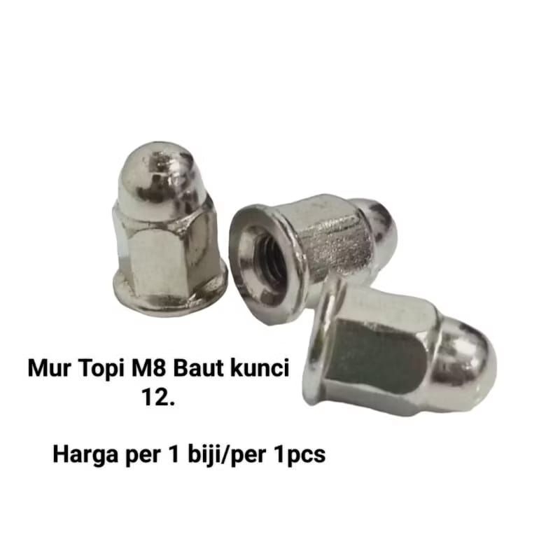 Mur topi m8 diameter 8mm mur topi 12 chrome
