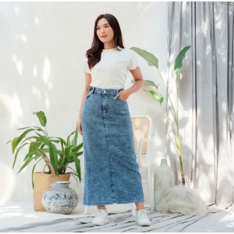 Rok jeans wanita stret model teana