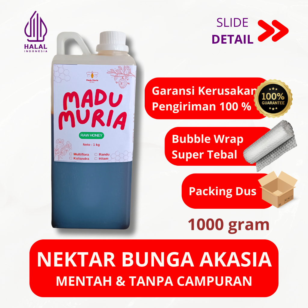 

Madu Murni Asli Madu Muria Nektar Akasia 1kg Grade A 100% Alami Pure Natural Raw Honey