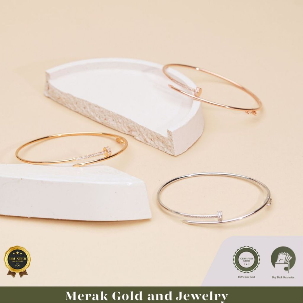 Merak Gold - Gelang Kaku Bangle Paku White Gold / Rose Gold / Yellow Gold | Emas Tua Kadar 16K - 17K