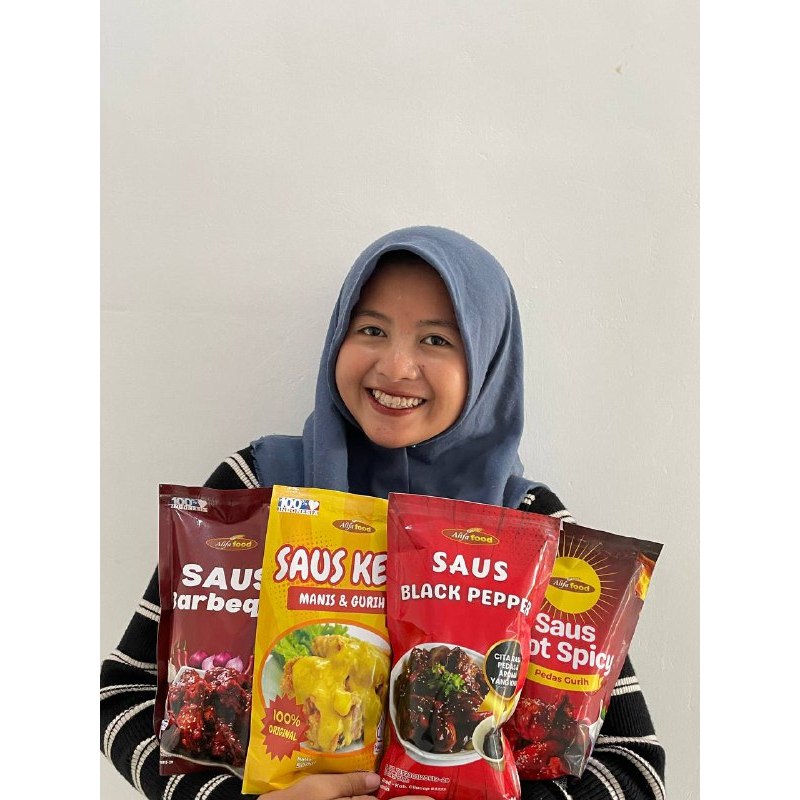 

Paket Saus Alifafood lengkap 750gr Saus pedas-Saus keju-Saus blackpepper-Saus Barbaque-BPOM
