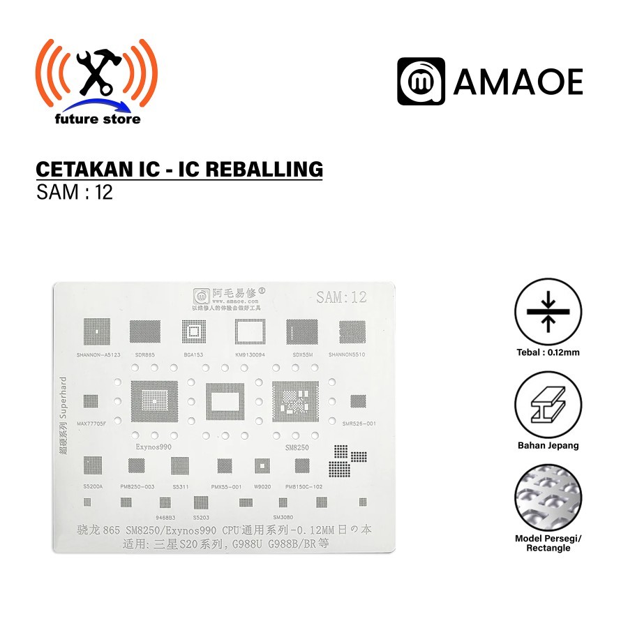 Amaoe SAM 12 Cetakan IC BGA Reballing Stencil Template For Samsung S20, Tin Planting Net/Heating Dir