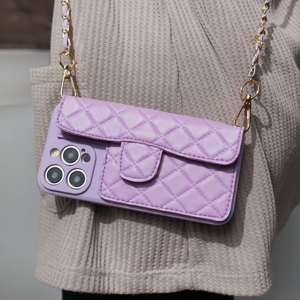 Softcase Dompet Tali Rantai Panjang  Selempang [PRE] For All Type Hp - Kesing Hp Tas Dompet Tali Sel