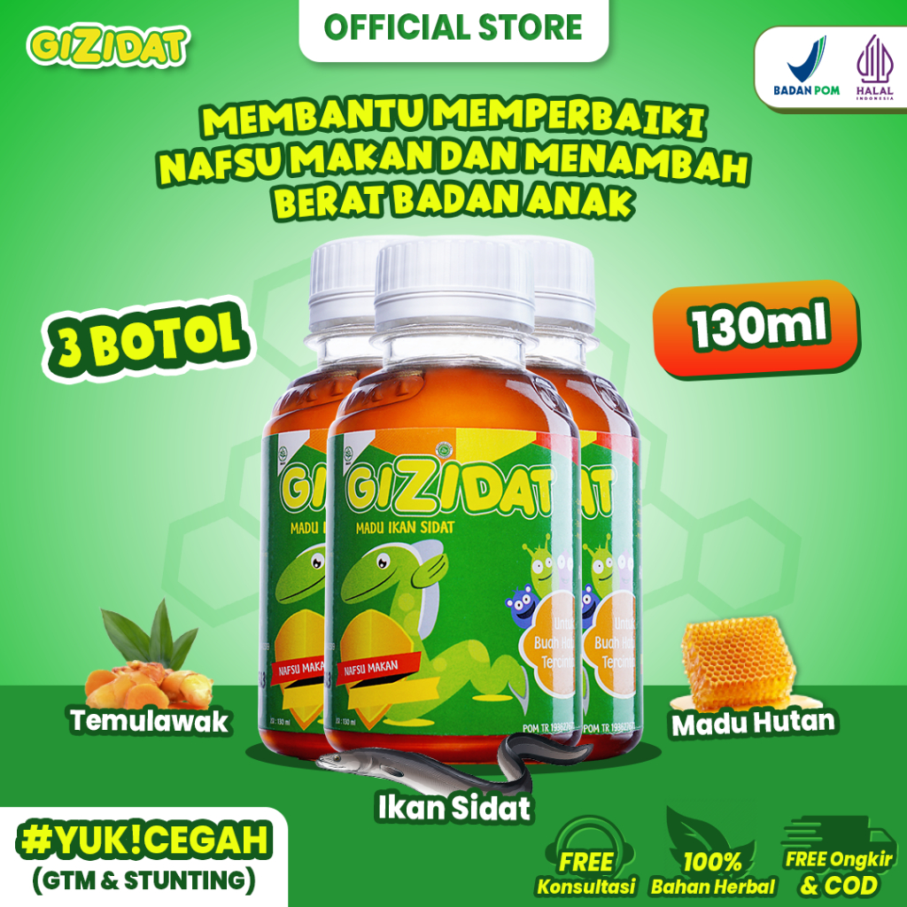 

Madu Ikan Sidat Penambah Nafsu Makan Anak - Gizidat 3 Botol