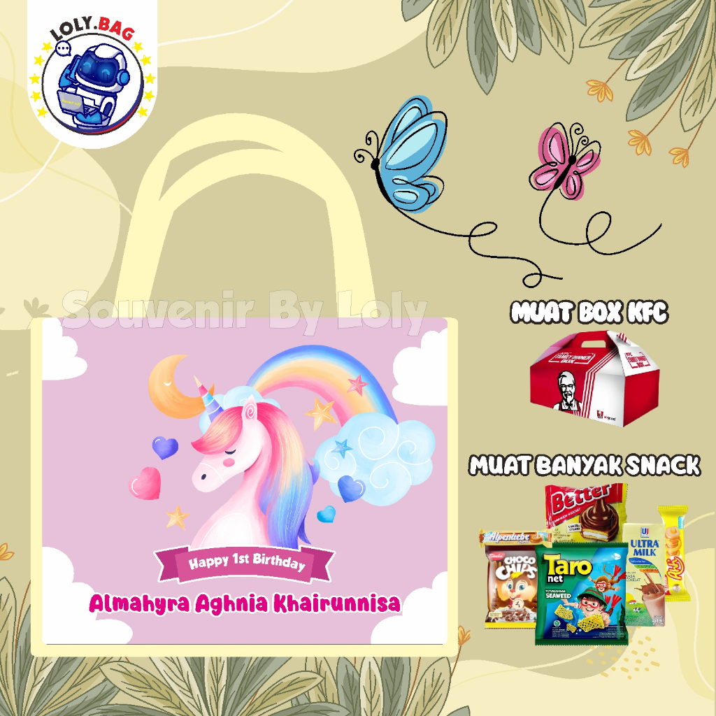 

Tas Ultah / Tas Ulang Tahun Murah/Goodie bag murah/souvenir ultah/Tas tema Unicorn
