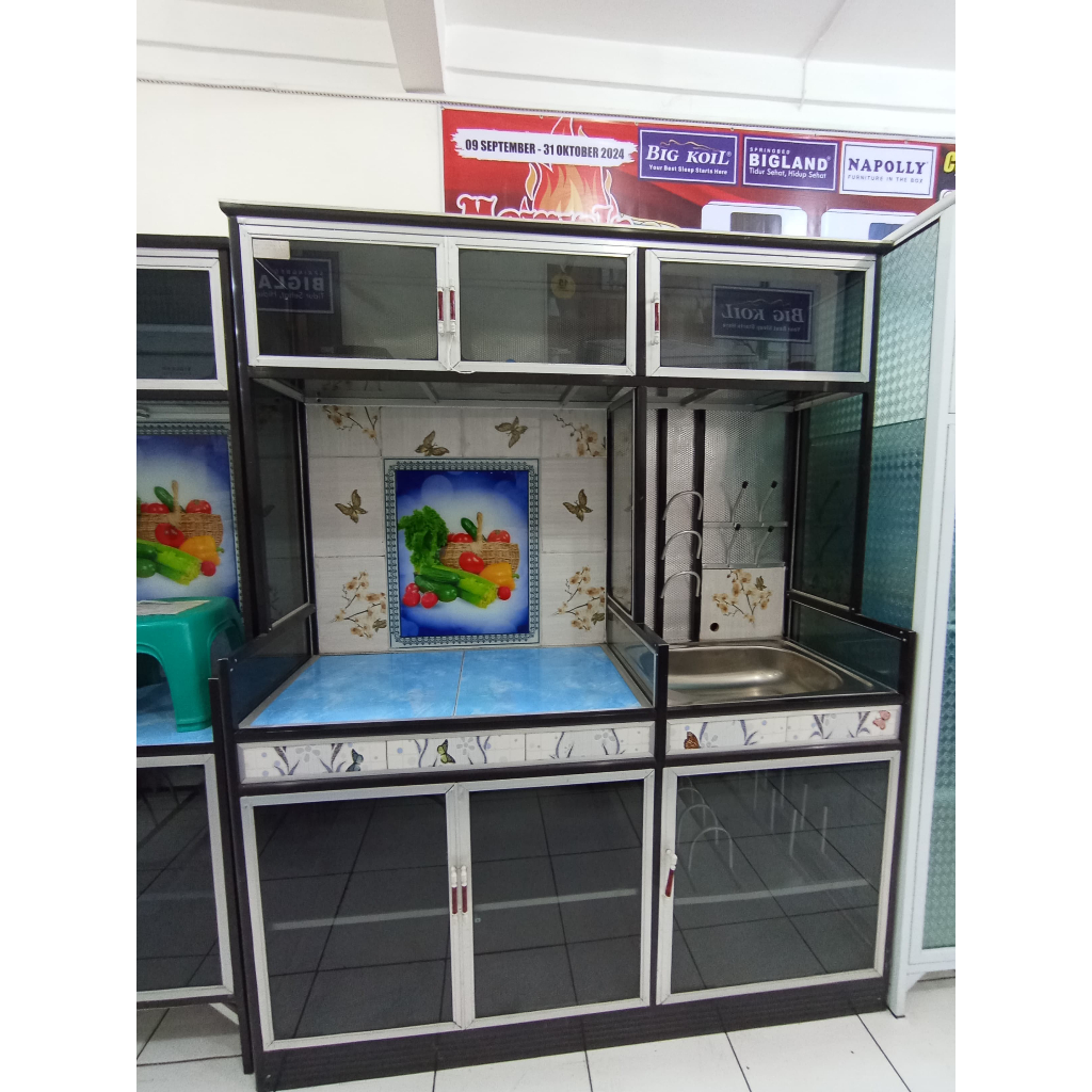 Rak Piring + Meja Kompor RJW 130 (Meja Kompor + Wastafel + Lemari Atas)