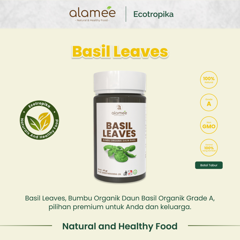 

Daun Kemangi Basil Leaves Kering Bahan Makanan Pokok Bumbu Dapur Organik Rempah Alami Tabur 45gr