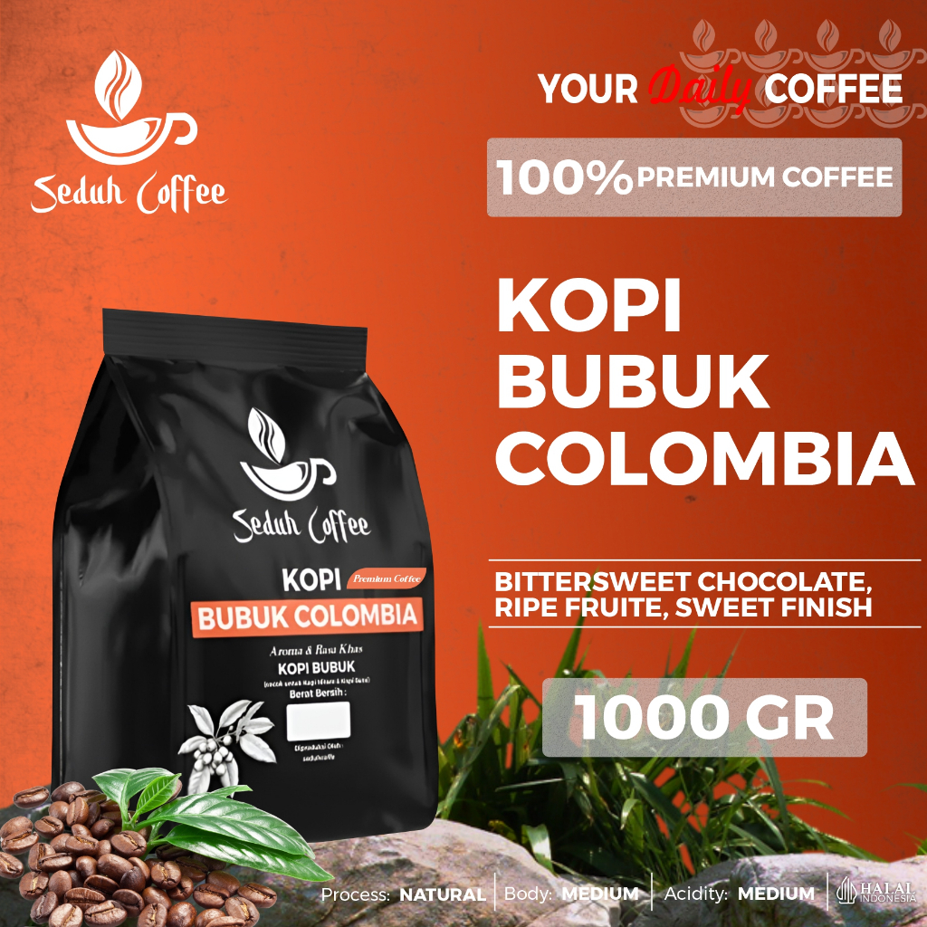 

SEDUH- Bubuk Kopi Bubuk Colombia Aroma & Raw Khus Bernt Berth 1000gr