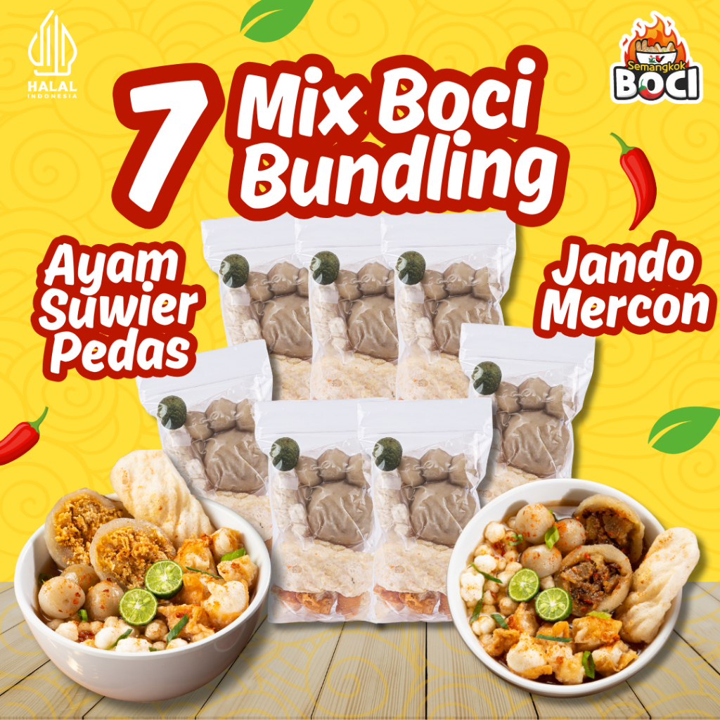 

[BUNDLING 7 Bungkus] Semangkok Boci - Baso Aci Mix 3 Boci Tetelan Mercon & 4 Boci Ayam Suwir Pedas