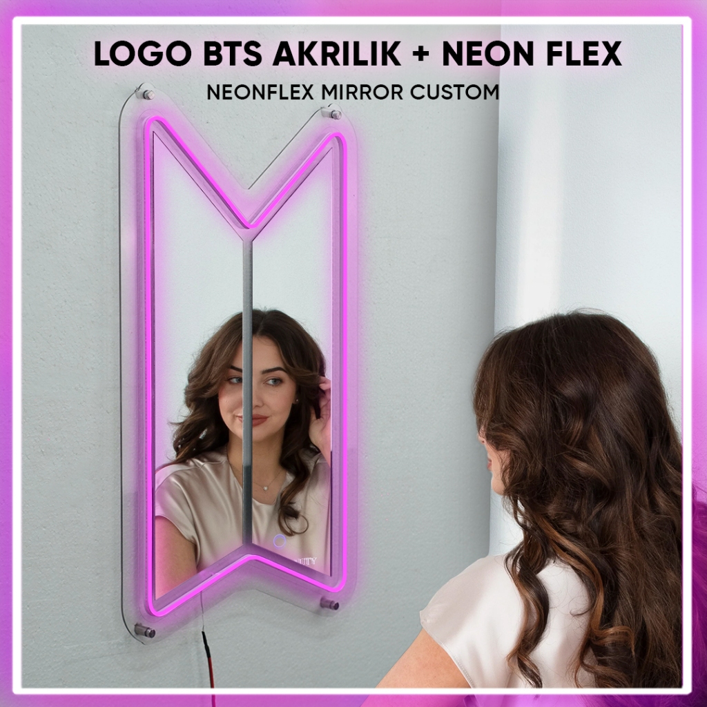 Mirror Akrilik Logo BTS dengan Neon Flex Dekorasi Cermin Dinding