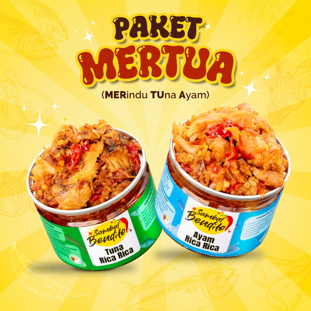 

BENDITO Paket Mertua Sambal Ayam Suwir Tuna Asap Pedas Goreng Bakar Rica Halal Homemade