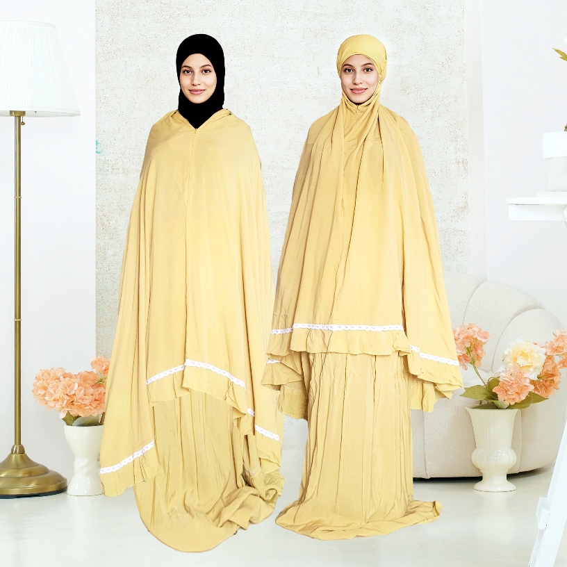 Mukena Dewasa Traveling 2 in 1 Katun Rayon Ukuran Jumbo dengan Resleting dan Renda
