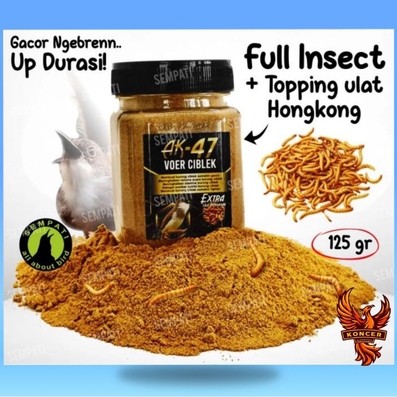 AK 47 Voer Ciblek 125gr Extra Ulat Hongkong Pakan Voer Pur Burung Ciblek Kristal Sawah Jawa Prenjak