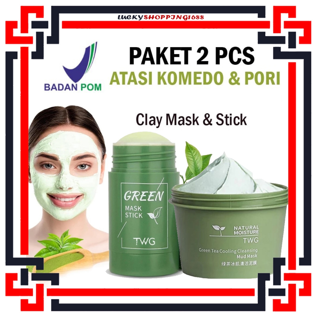 LS [ PAKETAN ] TWG Green Tea Stick Masker wajah Pembersih Komedo & TWG Green Tea Clay Mask Masker Wa