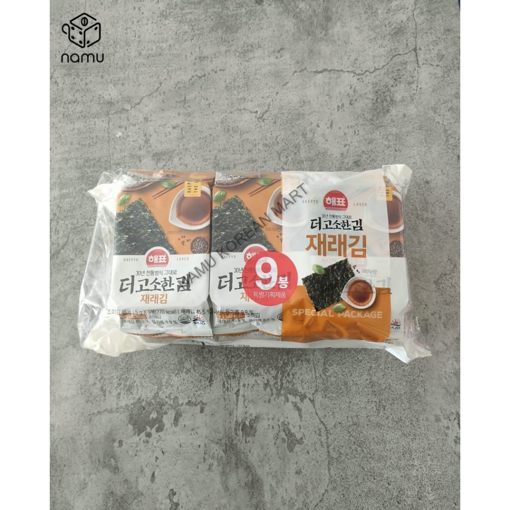 

Sajo Haepyo Seasoned laver 9pack / Nori Berbumbu / Seasoned Laver / Rumput Laut / Korean Nori