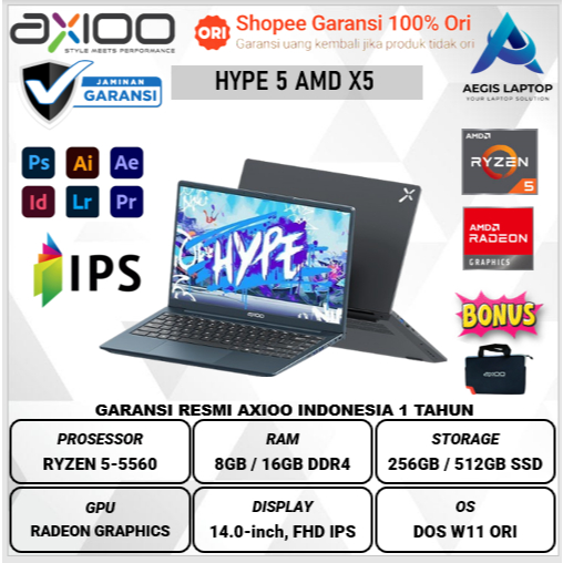 Axioo Hype 5 AMD JKT48 X3 AMD Ryzen 3 3500 8GB 256GB W11 14.0 inch FHD IPS BLIT HDMI