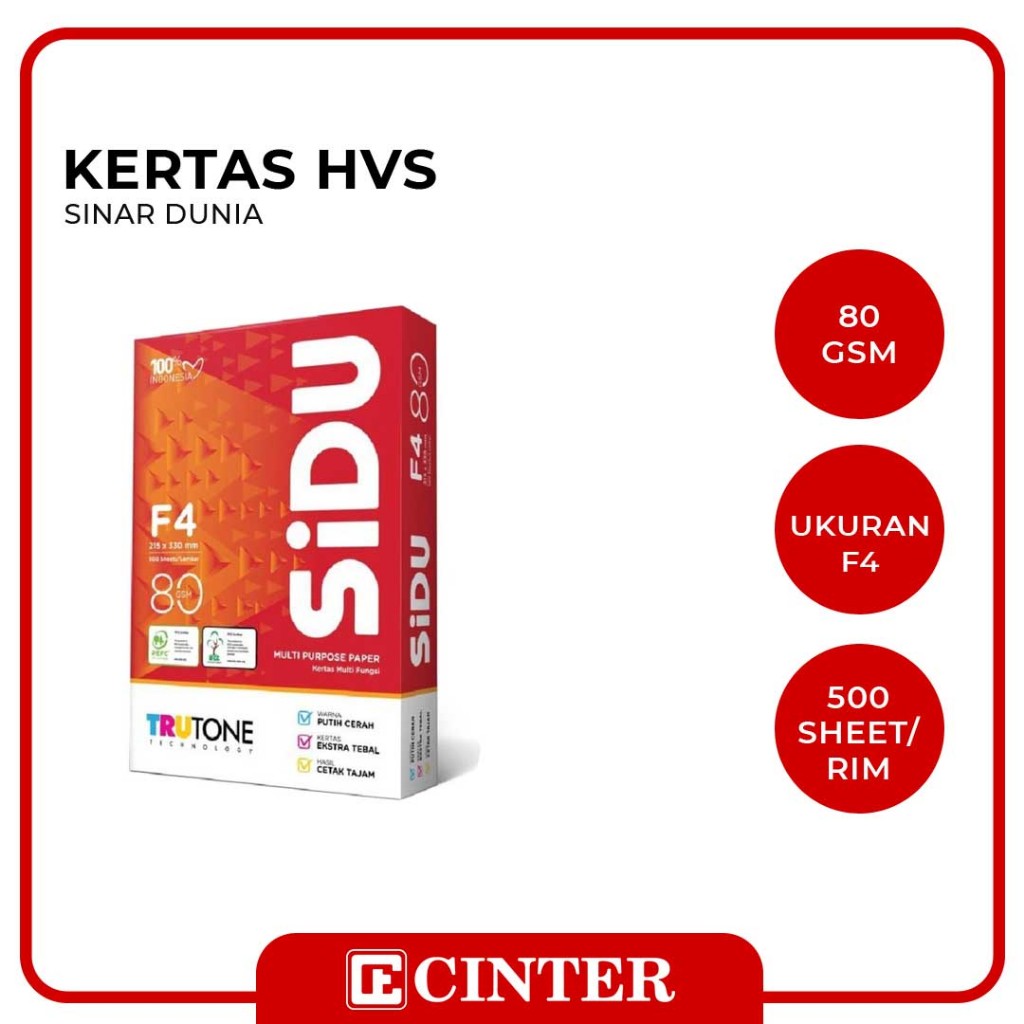 

SIDU - KERTAS COPY / KERTAS PRINT / KERTAS HVS UKURAN F4 80 GR