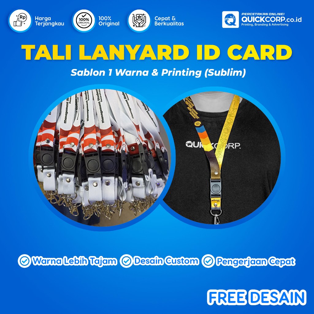 

Lanyard Custom Tali ID Card Cetak 2 Sisi - Bahan Tali Tissue Premium Uk 2cm Murah Dan Cepat