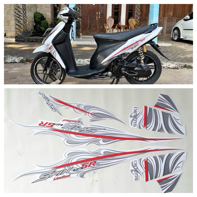 STRIPING STIKER LIS BODY MOTOR SUZUKI SPIN SR 125 TAHUN 2009 PUTIH