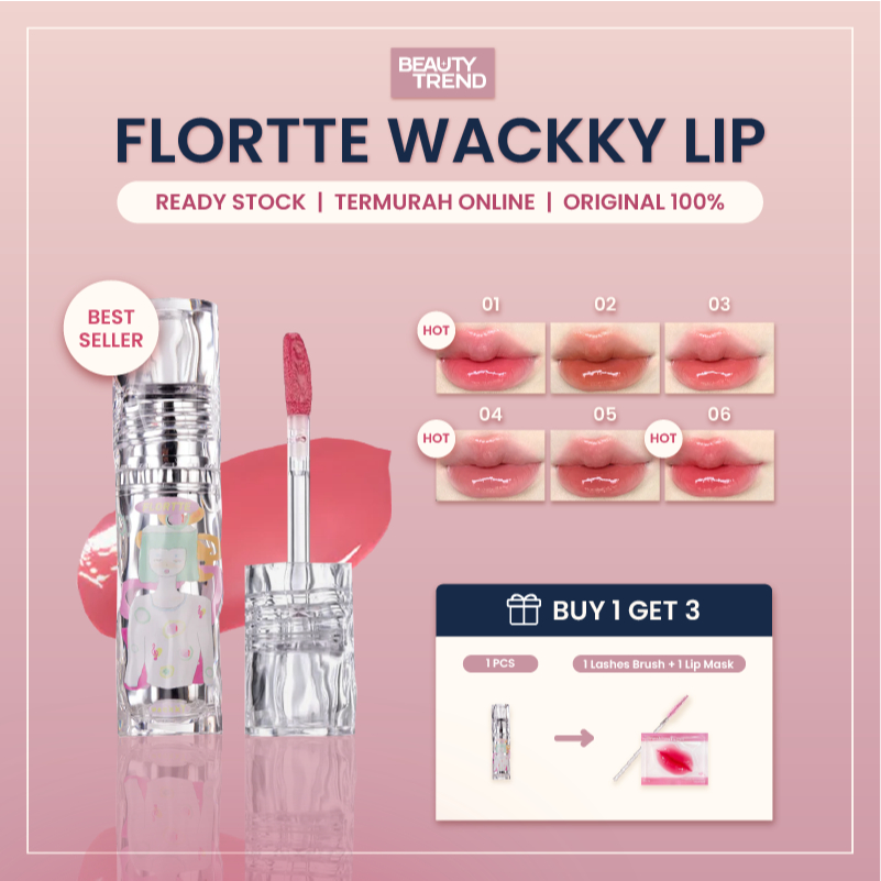 [READY ORI] Flortte Wackky Lip Lacquer Flortte Lip Gloss Flortte Girl's World Lip Lacquer Lipgloss