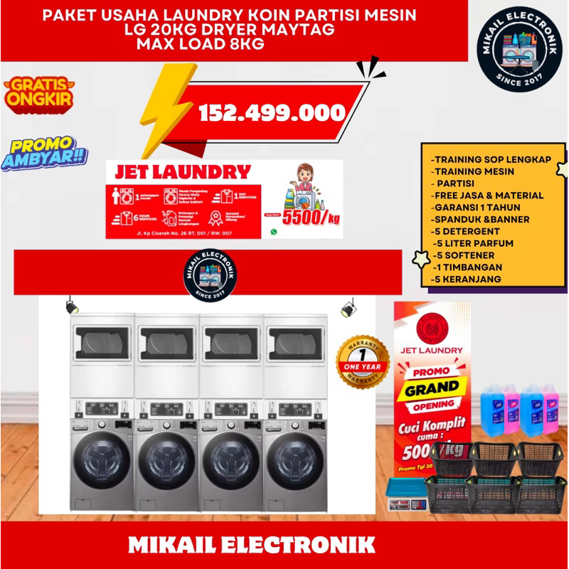 PAKET PARTISI LENGKAP  HEMAT LAUNDRY KOIN MESIN CUCI LG 20 KG DAN MAYTAG KOMERSIAL