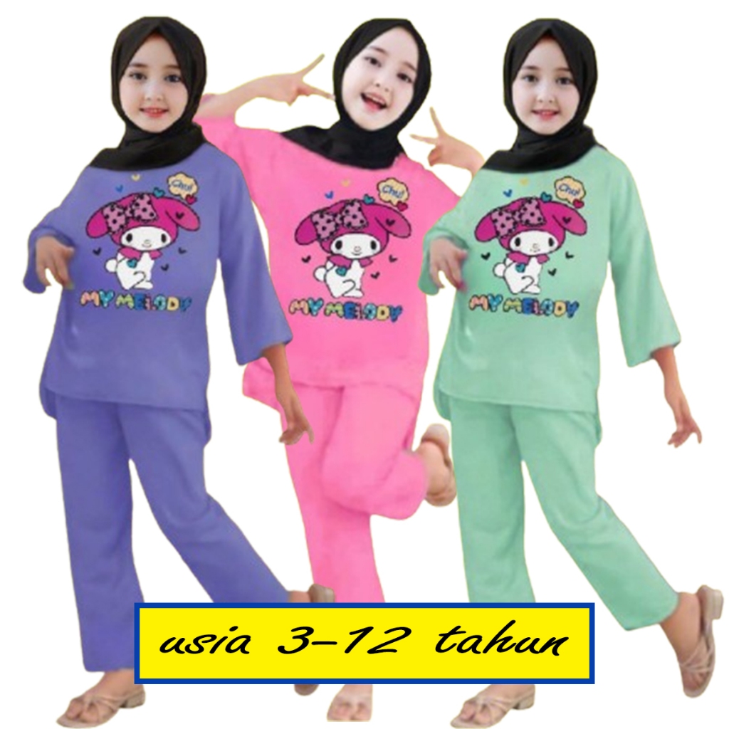 Caragherr - Setelan Baju Anak Melody Usia 3-12 Tahun Kulot Anak Bahan Bebytery