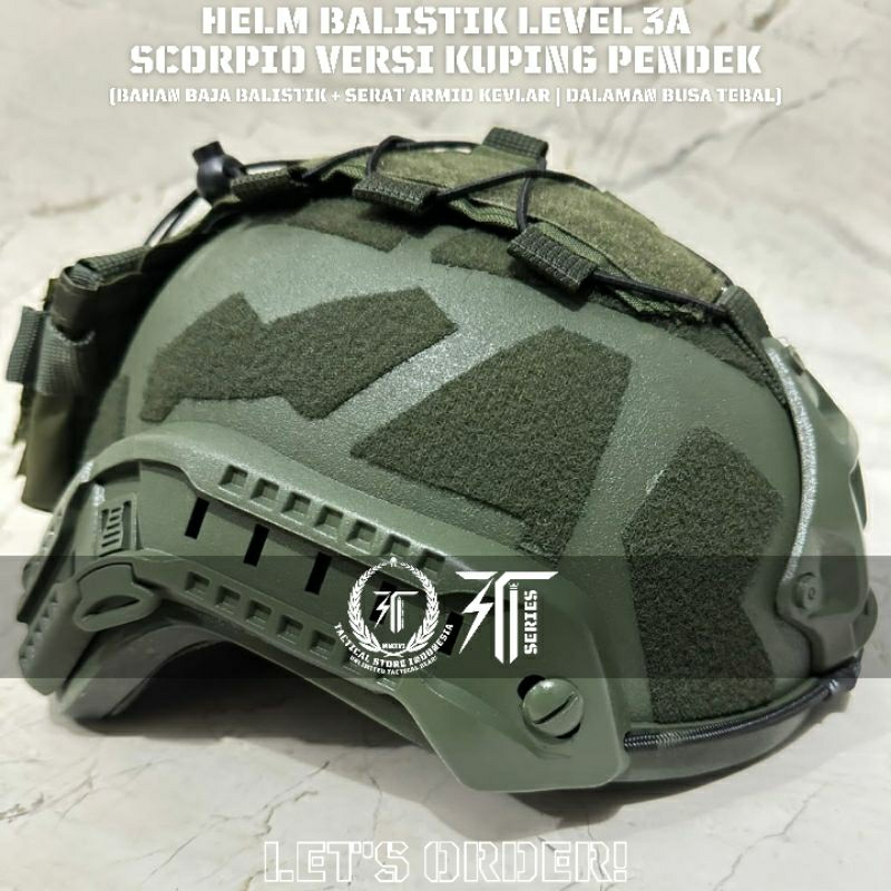 ORIGINAL 100% HELM BALISTIK LEVEL 3A MODE SCORPIO VERSI KUPING PENDEK - HIJAU ARMY - HELM TACTICAL B