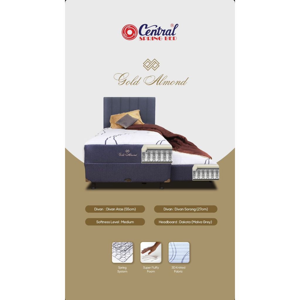 Tempat Tidur Bed Sorong Gold Almond 2 in 1 Spring System 5 Star by Central Gold Premium Class