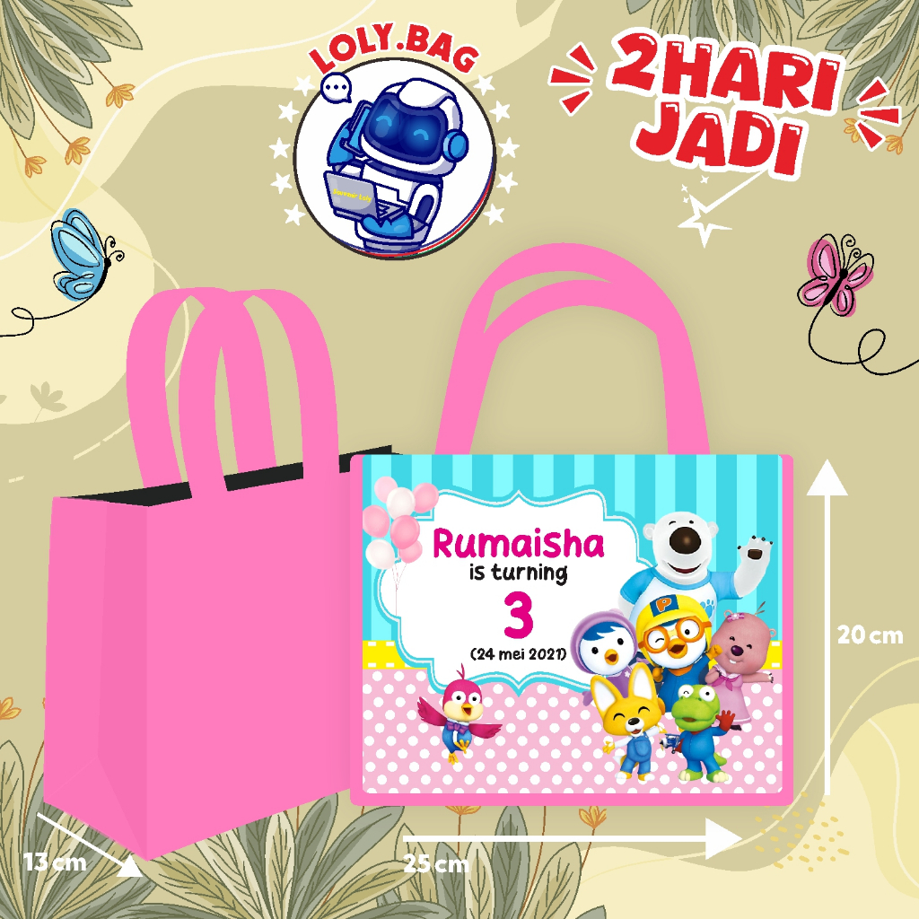 

Tas Ultah / Tas Ulang Tahun Murah/Goodie bag murah/souvenir ultah/Tas tema Pororo