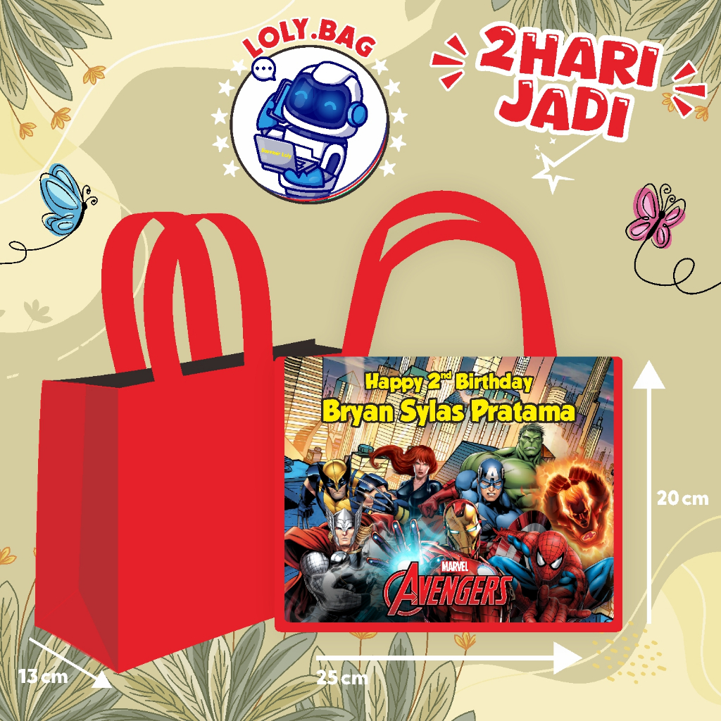 

Tas Ultah / Tas Ulang Tahun Murah/Goodie bag murah/souvenir ultah/Tas tema Avengers / Superhero