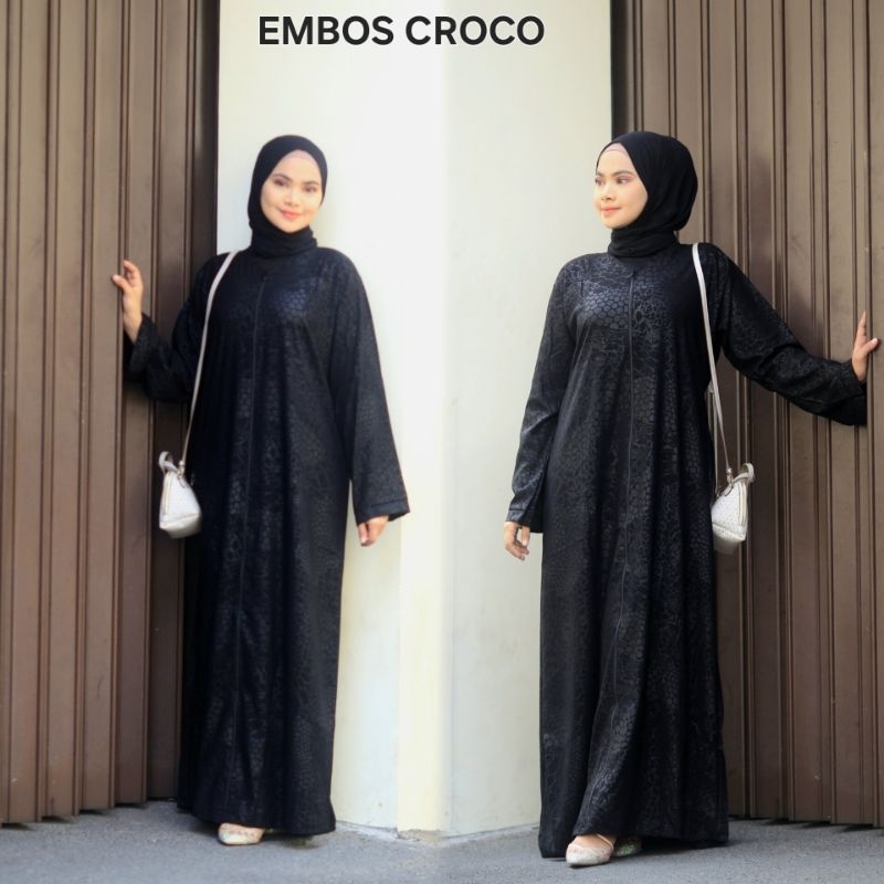 Embos Gamis Hitam ziper jetblack Line Starlight Croco