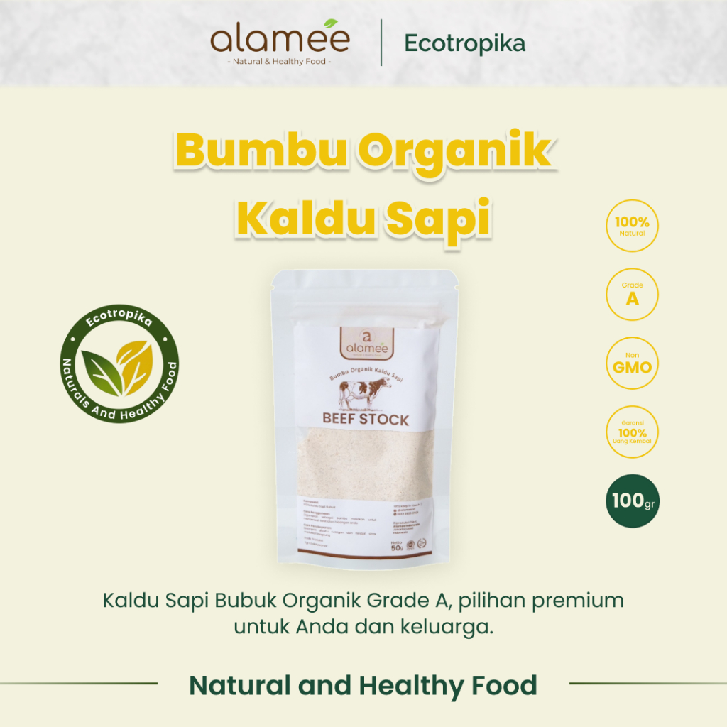 

Kaldu Sapi NON MSG Bubuk Penyedap Rasa Beef Stock Powder Extract Seasoning Bumbu Organik 100 Gram