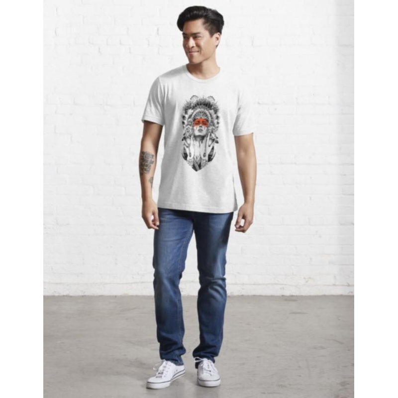 Apache Tattoo Indian Girl Kaos Putih T-shirt Oversize Besar