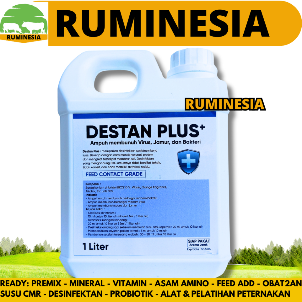 DESINFEKTAN KANDANG DESTAN PLUS 1 LITER - Disinfektan BKC 10% - Desinfektan Ayam Bebek Sapi Kambing