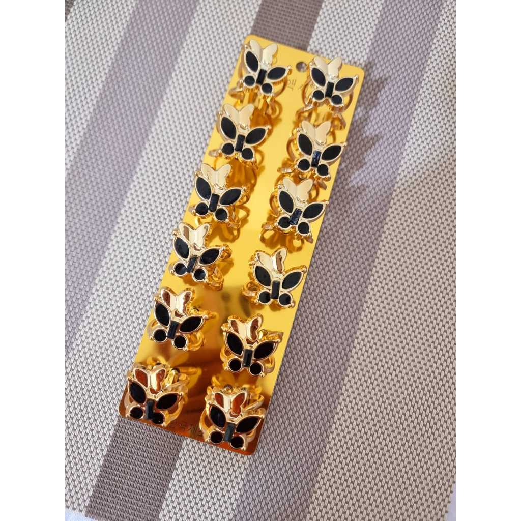 Lusinan Ring Hijab Motif Kupu-Kupu Gold Hitam - Ring Kerudung Motif Kupu-Kupu Gold Hitam - Ring Jilb