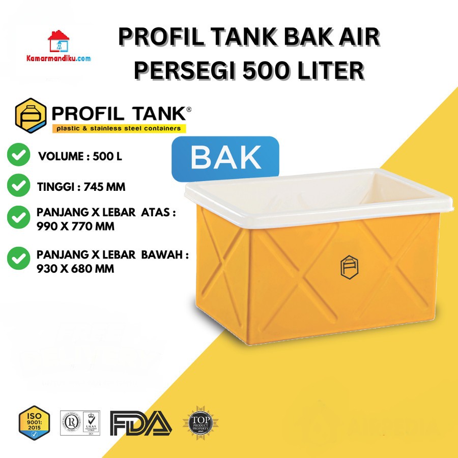 Profil Tank Bak Persegi 500 liter - Tangki Terbuka Profil Tank