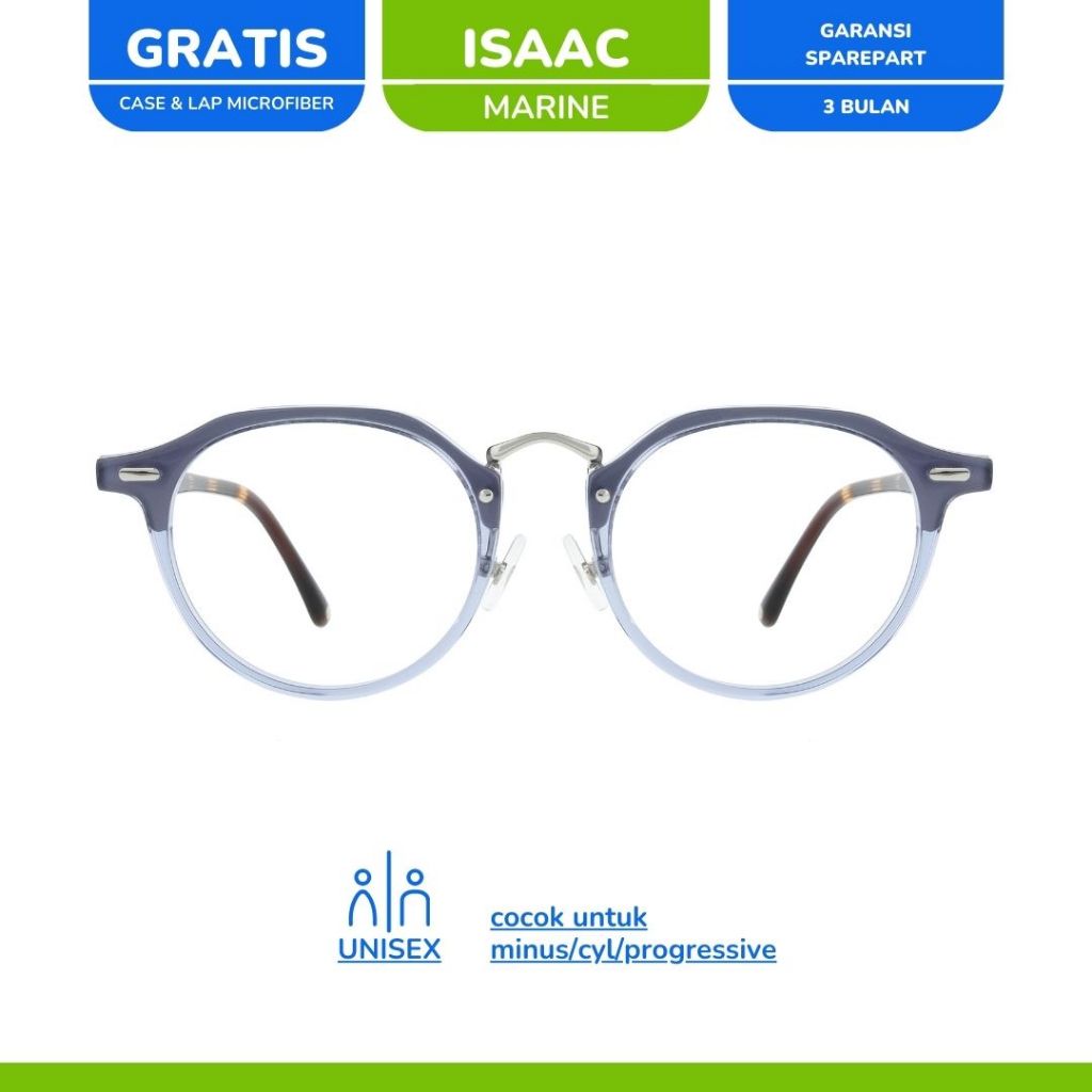 zonakacamata - The Classic Isaac Marine - Frame Kacamata - Pria/Wanita - Minus/Silinder/Plus