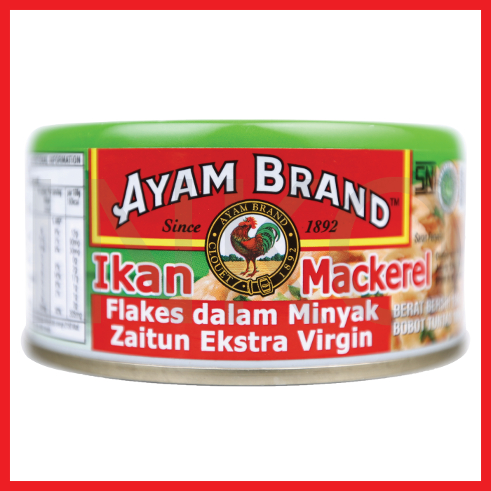 

AYAM BRAND IKAN MACKEREL FLAKES IN EXTRA VIRGIN OLIVE OIL KALENG 160GR