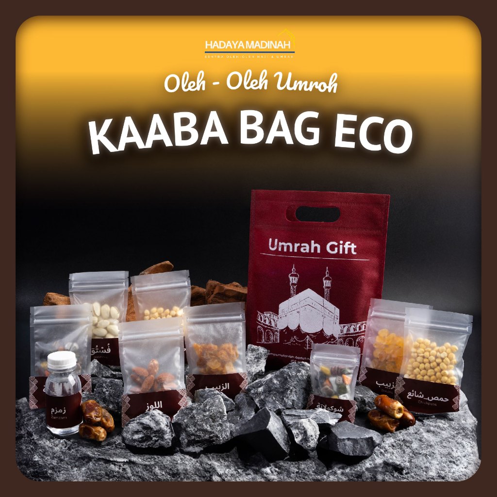 

Oleh Oleh Umroh Kaaba Bag Eco Kurma Air Zam Zam Kacang Arab Coklat Kerikil Kismis Bisa Custom