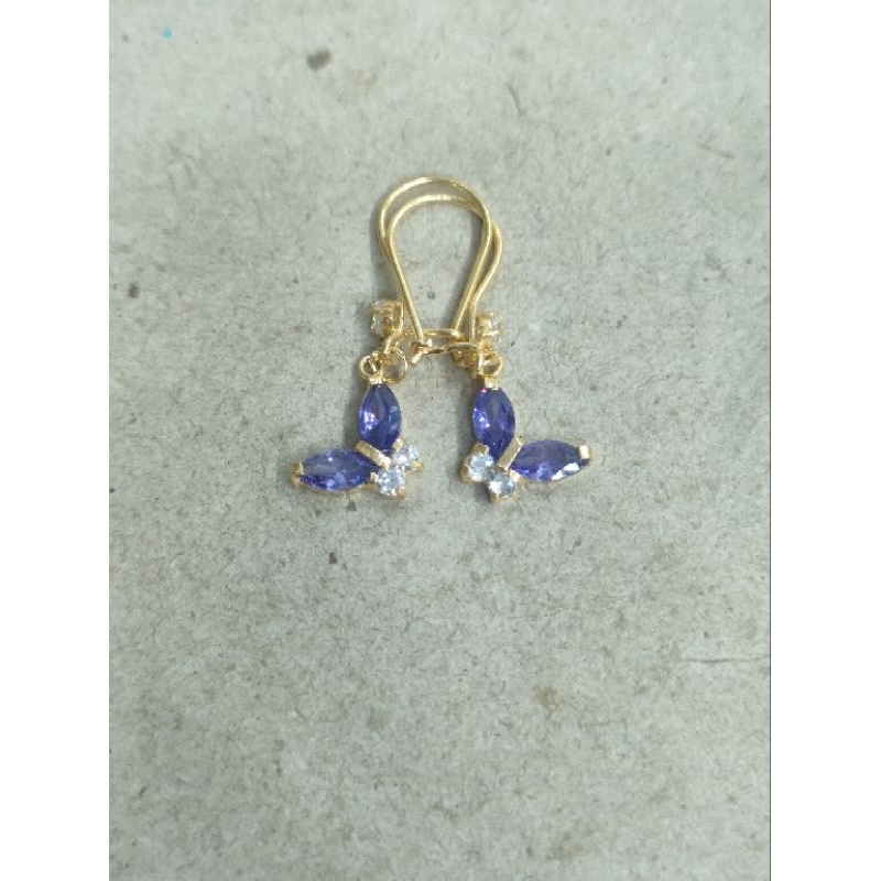 anting desi bandul kupu-kupu ungu putih 1 gram emas muda