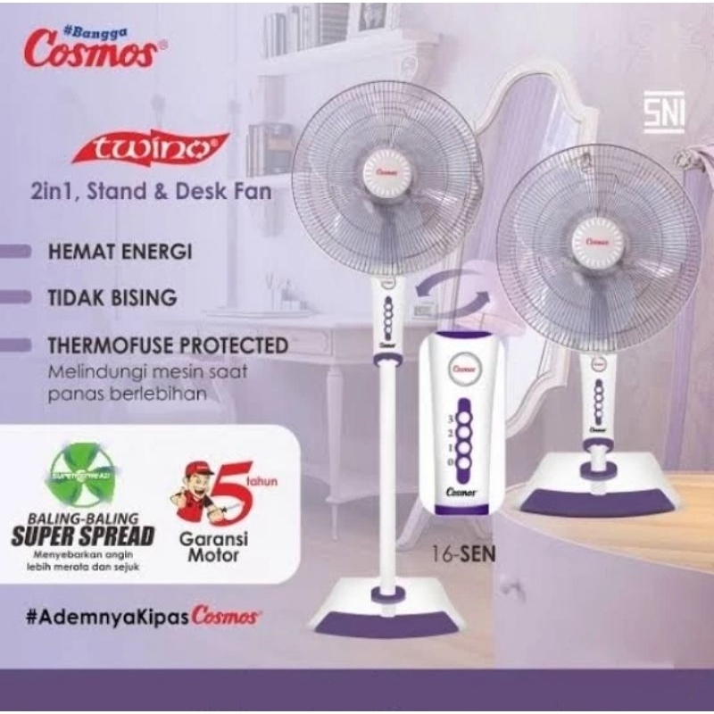 BATAM - COSMOS 16SEN 16 SEN stand fan kipas angin berdiri 16 inch putih ungu
