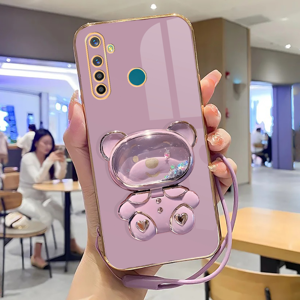 Soft Case Realme 5,5i,5s Case Stand Holder Mirror Silicone Luxury Plating