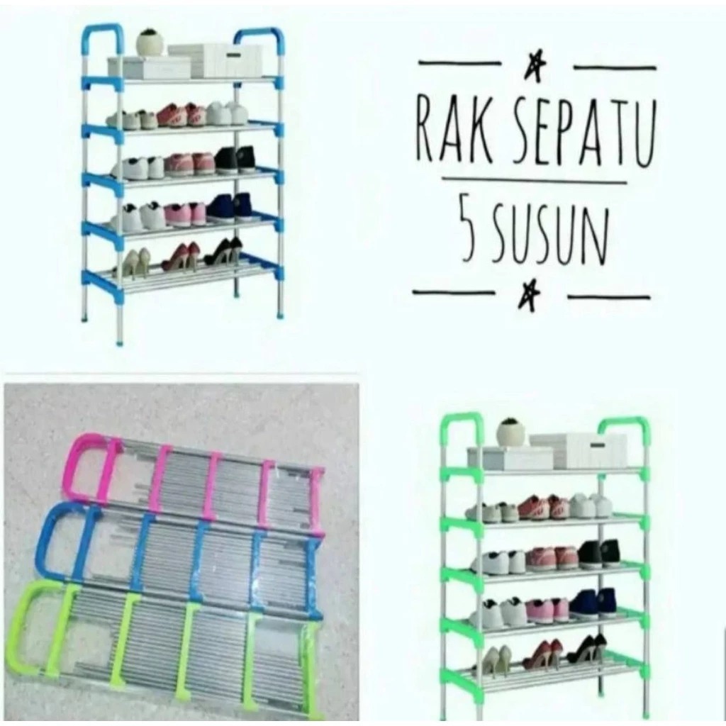 Rak Sepatu Besi 5 Susun - Rak Sepatu Sandal 5 Susun - Rak Sepatu Portable - Rak Sepatu Warna - Rak S