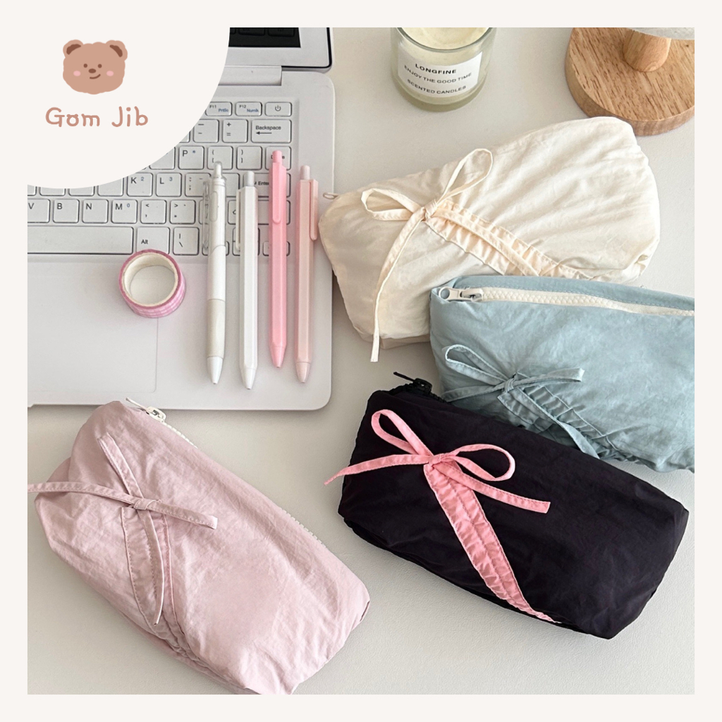 

Simple Aesthetic Ribbon Pencil Case / Tempat Pensil / Kotak Pensil Korea / Pouch Tempat Kosmetik Makeup GOM JIB