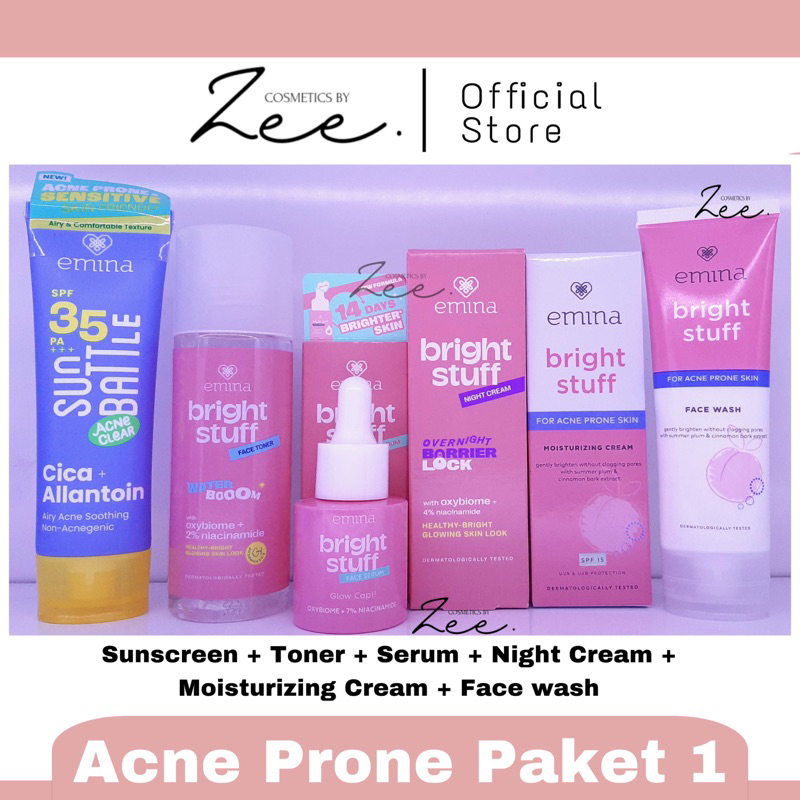Emina Bright Stuff For Acne Prone Skin Paket Lengkap | Emina Bright stuff paket | Emina
