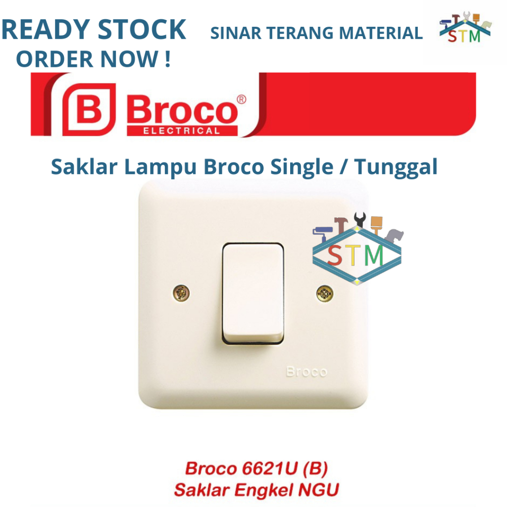 Saklar Lampu Broco Engkel Inbow New Gee / Saklar Lampu Broco Tunggal Tanam Tembok 6621U